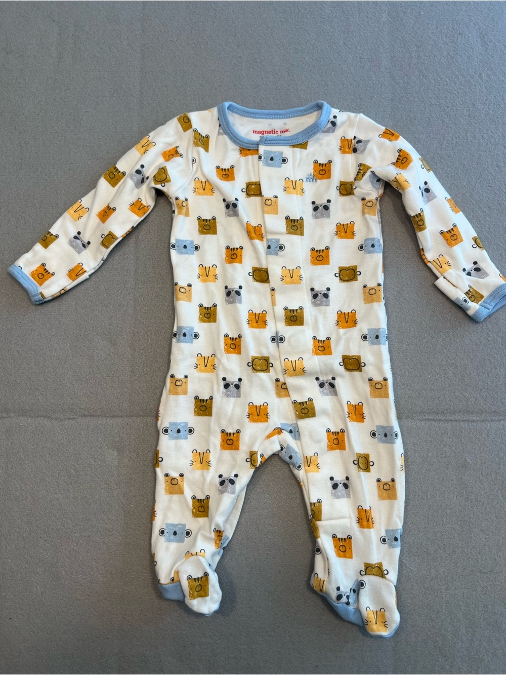 magnetic me Organic Cotton Knit Animal Print Footed Magnetic One-Piece 0-3 M